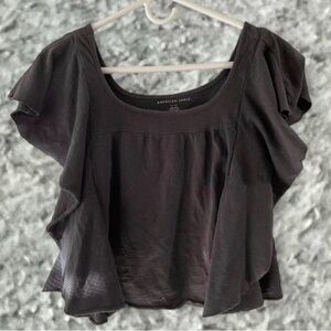 American Eagle Outfitters Black Ruffle Sleeve Crop Top